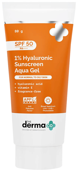 The Derma Co 1% Hyaluronic Sunscreen Aqua Gel with Vitamin E | Fragrance-Free SPF 50 PA++++
