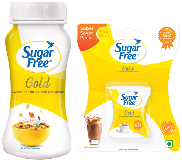Sugar Free Gold Low Calorie Aspartame Sweetener Pellet (500) & Sugar Free Gold Low Calorie Aspartame Sweetener Powder (100gm)