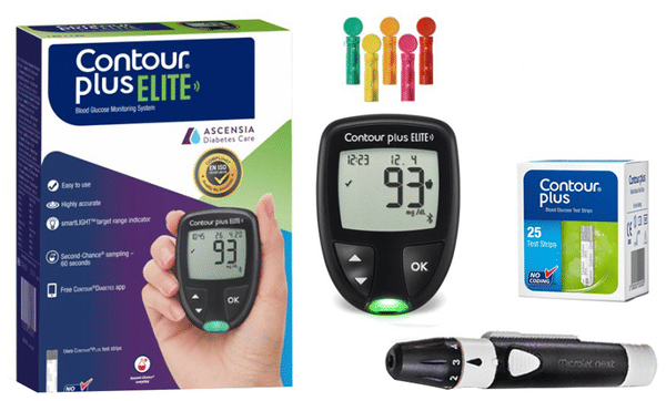 Contour Plus Elite Blood Glucose Monitoring Machine | Glucometer with 25 Free Test Strips