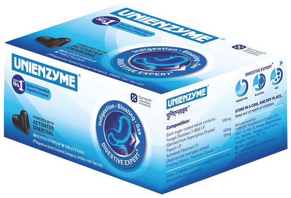 Unienzyme Tablet with Activated Charcoal | For Indigestion, Bloating & Gas | Stomach Care