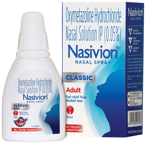 Nasivion Adult Nasal Spray | Unblocks nose fast (Acts in 25 sec) and provides upto 12hr relief